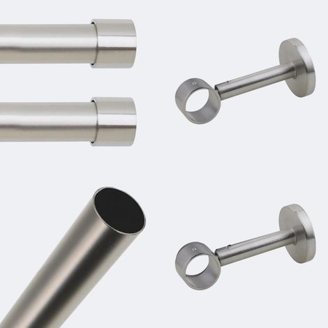 Kit de tringle à rideaux Nickel Mat 200cm Diam.28mm Embout Capuchon - Fixation Mur - Boulet (1/3)