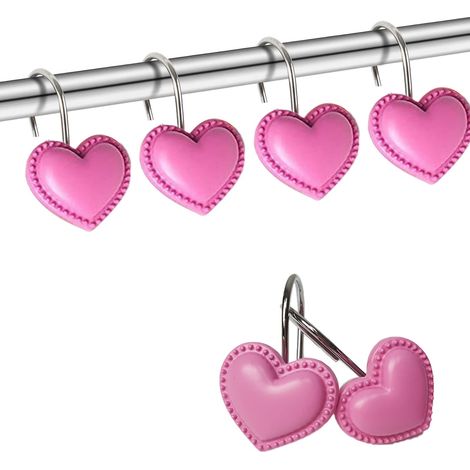 Crochets de rideau de douche en forme de cœur, 12 pièces (résine rouge et rose)