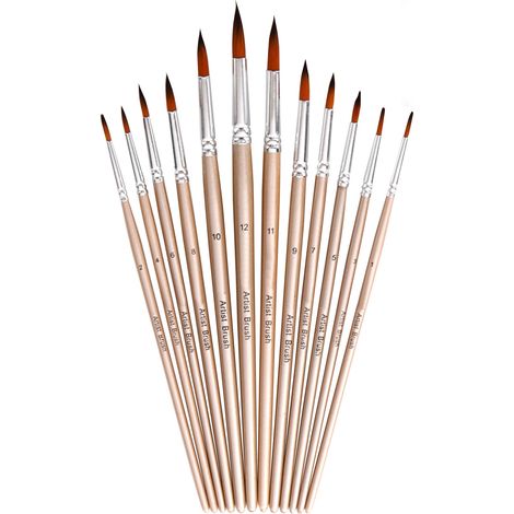 Ensemble de 12 pinceaux à pointe ronde et poils en nylon pour artistes, idéal pour la peinture acrylique, aquarelle, gouache et huile. Matériel de dessin et de peinture de qualité. (1/3)