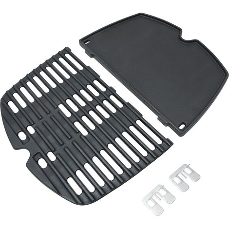 Pièces de rechange pour grilles de barbecue en fonte Q100, Q120, Q140, Q1000, Q1200 et Q1400, plaque et grille en fonte 32,3 x 21,6 cm, accessoires pour grilles, lot de 2 (6558 + 7644) (1/5)