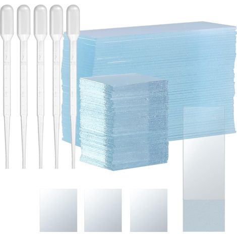 50 Pcs Lame Microscope Pré-nettoyées et 100 Pcs Verres de Protection Lames Microscope Préparées, pour Recherche en Biologie et Sciences de Laboratoire Plantes avec 5 Compte-gouttes (1/5)