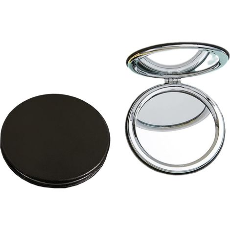 Espejo de maquillaje redondo plegable de 6,7 cm, doble cara (aumento/normal), superficie de PU, profesional y portátil.