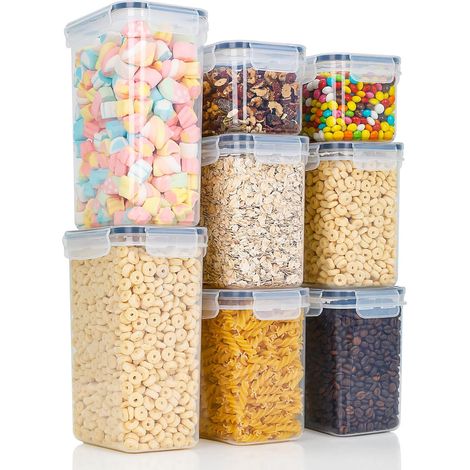 Boîtes de Rangement Alimentaire Hermétiques avec Couvercle – Lot de 8 Contenants Sans BPA pour la Conservation de Céréales, Farine et Aliments – Organizer Cuisine pour Placard et Tiroir (1/5)