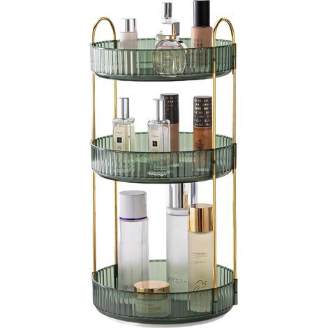 1 - Organisateur de maquillage - Organisateur de cosmétiques - Rotation 360° - Rangement salle de bain et bureau - Vert - 3 couches (1/5)