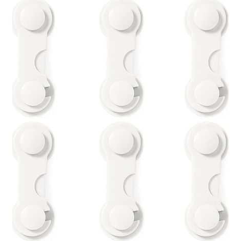 Six butées de porte pour sécuriser vos placards, réfrigérateurs et protections de cuisine. Adhésif puissant, sans perçage. Conviennent aux tiroirs, réfrigérateurs, etc. (1/4)