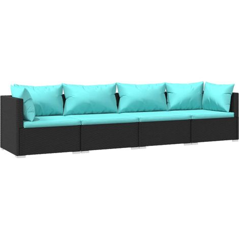 4-tlg. Garten-Lounge-Set mit Auflagen Poly Rattan Schwarz vidaXL (1/5)