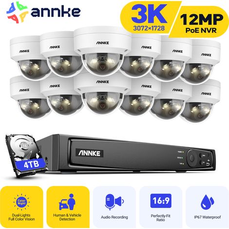 ANNKE 3K Kit de videovigilancia exteriores cable,16CH NVR y 12X5MP cámara PoE, luz dual inteligente, detección personas/vehículos, color visión nocturna,4TB HDD (1/5)