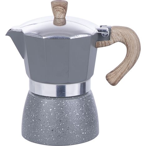 Caffettiera Alluminio Pressofuso 3 Tazze Moka con Manico Soft Touch Grigio (1/3)