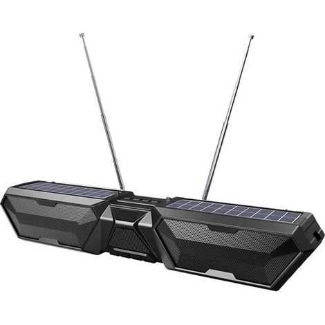 Altoparlante stereo solare wireless con doppia antenna per uso esterno, slot per scheda TF, radio FM e caricatore USB per telefono, nero. (1/2)