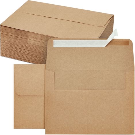 Lot de 100 enveloppes brunes imprimables A7 pour cartes 5x7, invitations de mariage, anniversaire, remise de diplômes, rabat autocollant pour l'envoi (5,25 x 7,25 pouces)