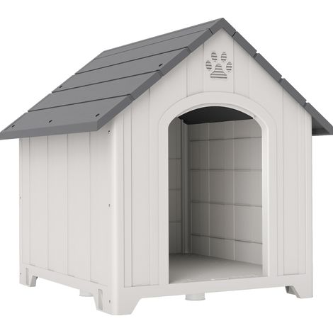Niche pour chien extérieur en polypropylène imperméable - Gris clair - Ventilée avec plancher surélevé - Pour jardin, cour, terrasse - Design protecteur et résistant aux intempéries (1/5)