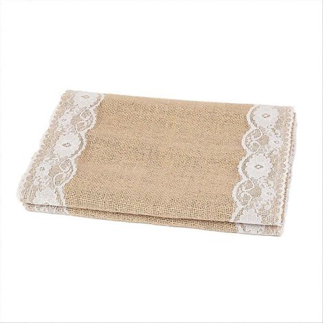 chemins de table rétro en dentelle et toile de jute pour mariage champêtre, B (1/5)