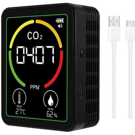 Moniteur de qualité de l'air amélioré avec mesure du CO2, de la température et de l'humidité - Noir (1/5)