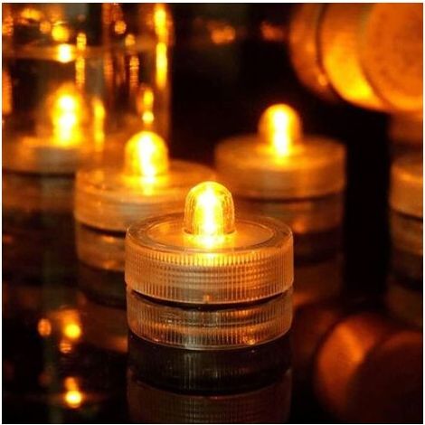 Bougies, lot de 12 bougies chauffe-plat LED étanches à piles, pour mariage, anniversaire et fêtes (Couleur : Jaune) (1/5)