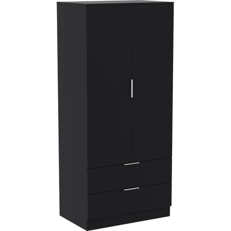 Trega 2 Door 2 Drawer Wardrobe Bedroom Storage Unit, H 170 x W 76 x D 53 cm, Black