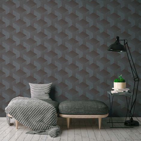 A.S. Creation Premium Wall 2 389633 Vliestapete Grafisch 10.05 x 0.53 m Dunkelgrau Wohnzimmer Schlafzimmer Flur Küche Esszimmer Badezimmer Bad Arbeitszimmer Büro Diele (1/5)
