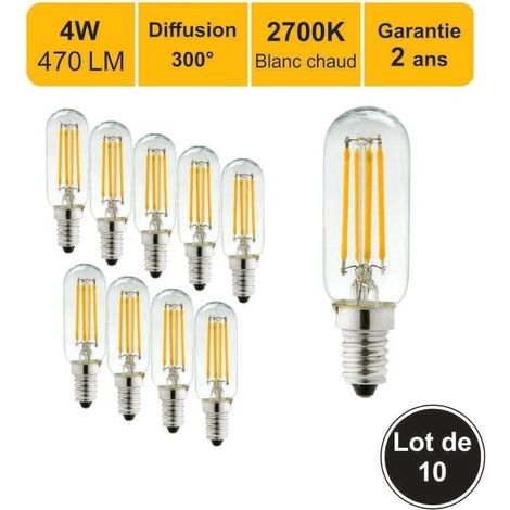Pack de de 10 ampoules LED filament , XU,E14 4W) 470Lm 2700K - garantie 2 ans, produit de haute qualité, longue durée de vie, économe en énergie, sans UV, conforme à CE/RoHS - KZQ (1/4)