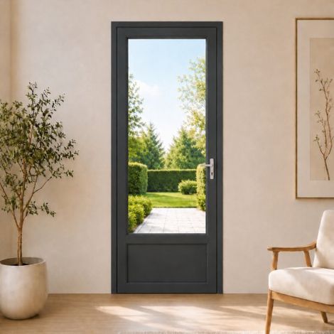 Porte fenêtre PVC anthracite 1 vantail hors tout H 208 x L 96 cm ouverture française pour pose en neuf - tirant gauche