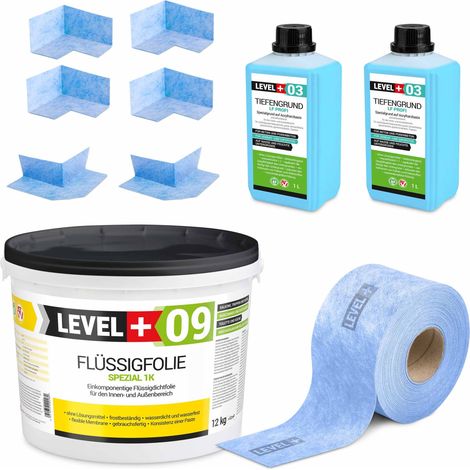 LEVEL+ Dichtset für Duschabdichtung Bad Dichtband Flüssigfolie 12kg SET60 (1/5)
