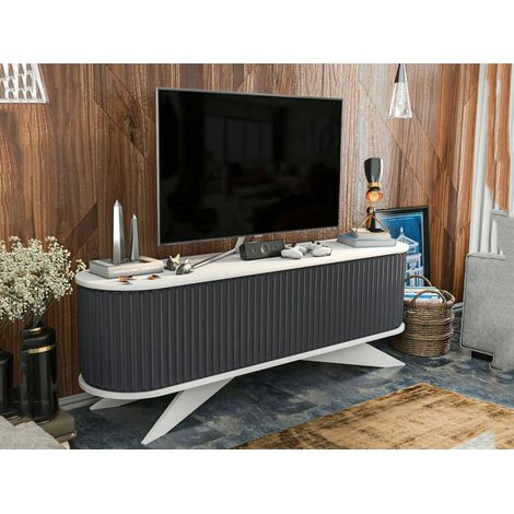 Dmora - Mueble de televisión Desteve, Aparador de salón, Mueble bajo para TV, Base de pared equipada, 180x43h60 cm, Antracita y Blanco (1/5)