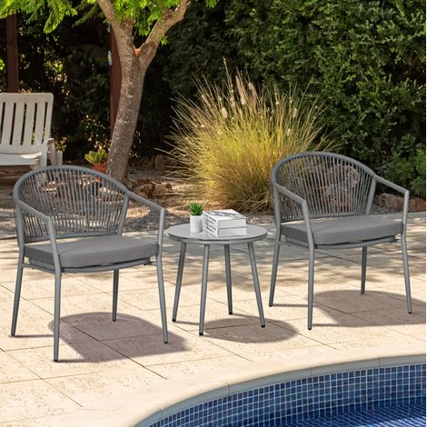 Gartenmöbel-Set aus Rattan, 2-Sitzer, hellgrau, mit Sitzkissen und rundem Beistelltisch mit Glasplatte (1/5)
