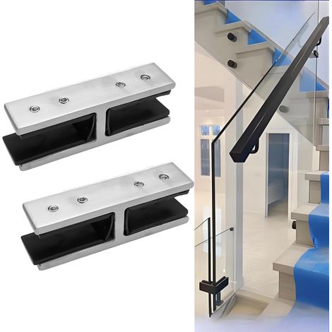 Pince Clôture en Verre en Acier Inoxydable 304 Fixation clôture en verre de Garde-Corps d'Escalier Balustrade en verre pour balcon, jardin, terrasse 180° couleur INOX pour verre 10-12mm (1/5)