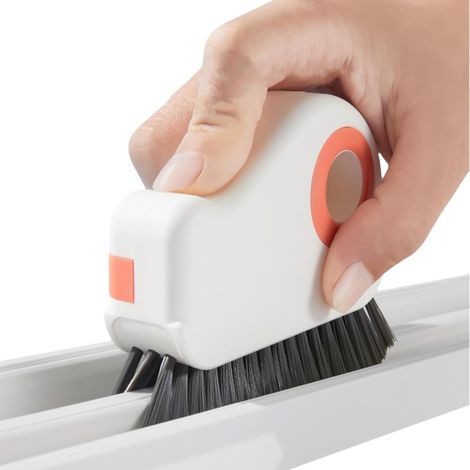 1 brosse de nettoyage 2 en 1 pour rail de fenêtre, brosse amovible pour rebord de porte et fenêtre, brosse à récurer les coins en verre (orange) (1/5)