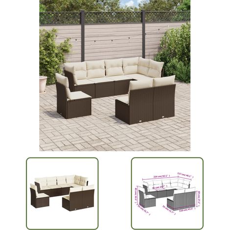 The Living Store Salon de jardin 8 pcs avec coussins marron résine tressée - Salon De Jardin - Meuble De Jardin - Ensemble Salon De Jardin - Canapé Extérieur - Set De Canapés (1/3)
