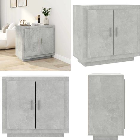 Buffet Gris béton 80x40x75 cm Bois d'ingénierie - Buffet Gris - Meuble Rangement - Commode - Bibliothèque - Décoration Intérieur - Home & Living