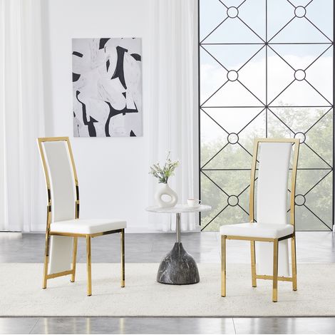 MEUBLIV Lot de 2 chaises de salle à manger blanches et dorées 109 cm en PU et métal (1/5)