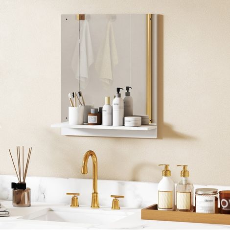 Specchio bagno 50 x 60 cm con ripiano, specchio da parete bianco OKMYHOME (1/5)