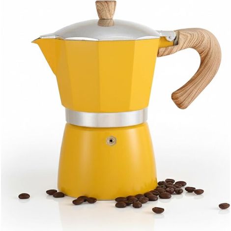 Cafetière italienne,300ml Cafetiere Moka, Cafetière à espresso pour la préparation d'espresso italien Compatible avec cuisinière à céramique cuisinière électrique gaz Compatible (Jaune)