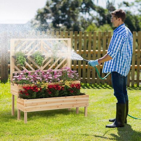 Hauteur Ergonomique Sans Fatigue Carré Potager Surélevé 2 Niveaux avec Treillis Jardinière en Bois et Trous de Drainage (1/5)