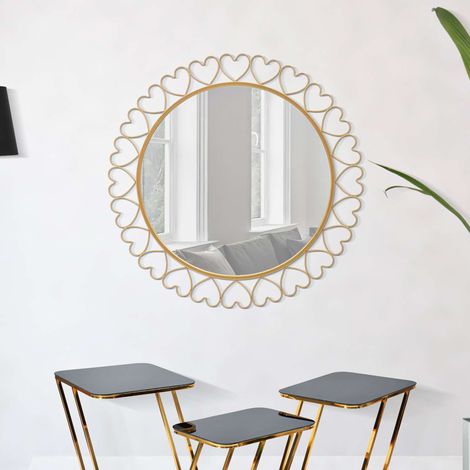 Dmora Spiegel Fatatoza, Rahmen mit Herzen, Rundform, Wandtyp, 80x80h cm Gold (1/5)
