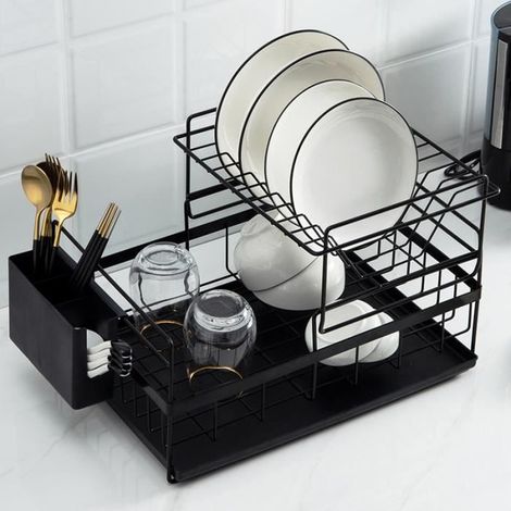 TEMPSA Egouttoir à vaisselle avec Plateau 9 Plats Séparable Noir (1/4)