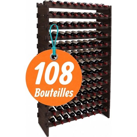 Relaxdays Casier à vin, 108 bouteilles, bambou, 159 x 85 x 25,5 cm, vin rouge et blanc, casier empilable, marron
