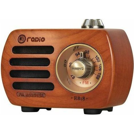 R-818 Rechargeable Portable Radio - Bluetooth 5.0, FM Radio, AUX Input - Vintage Radio in Natural Cherry Wood with HD Sound and Bass (1/4)