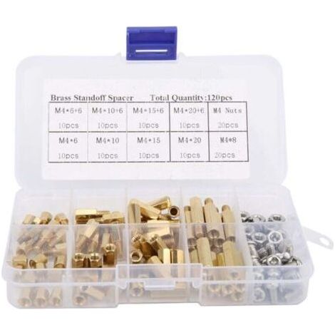 120 Pieces M4 Brass and 304 Stainless Steel Male and Female Hex Standoffs for PCB, Motherboard Assortment Kit with Storage Box (1/4)