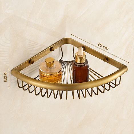 Étagère de salle de bain panier d'angle triangulaire ajouré simple niveau en éventail tout en cuivre style antique 5 kg – Livraison gratuite (1/5)