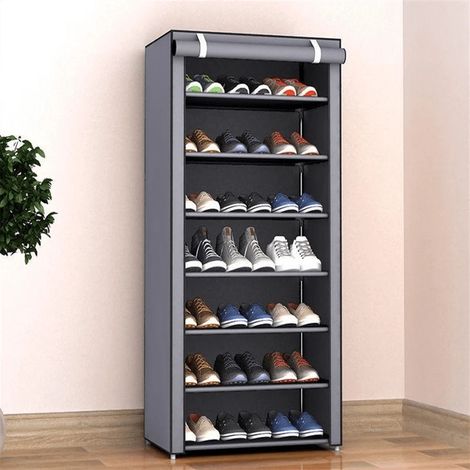 Étagère à chaussures anti-poussière à 8 couches et 7 grilles, étagère de rangement pour chaussures, étagère à chaussures facile à assembler (1/5)