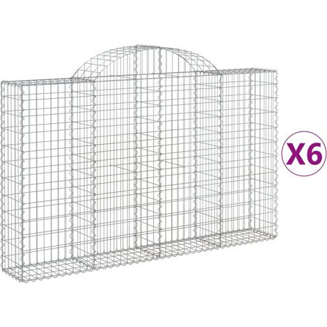 Cestas de gaviones muro de contención arqueado valla de jaula 6 piezas 200 x 30 x 120/140 cm hierro galvanizado Plata 020040982