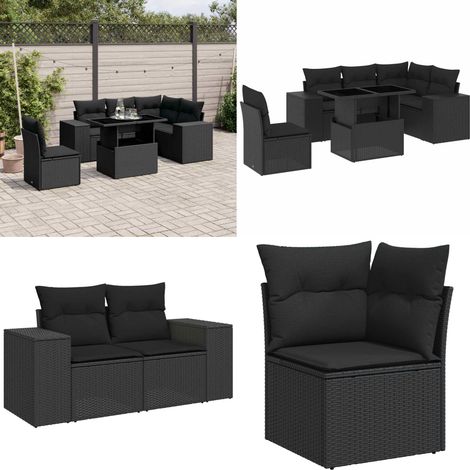 6-tlg. Garten-Sofagarnitur mit Kissen Schwarz Poly Rattan - Gartenmöbel Set - PE-Rattan Möbel - Outdoor Lounge - Gartenlounge - Terrassenmöbel - Home & Living (1/5)