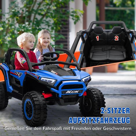 UTV électrique enfant 2 places, 5-7 km/h, télécommande, musique, feux LED, autonomie 1h, bleu (1/4)