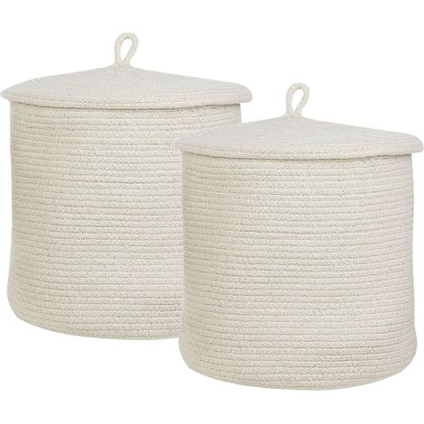 Set di 2 cestini portaoggetti in cotone stile boho Silopi bianco sporco