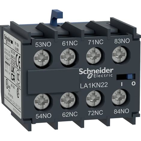 Contatto ausiliario SCHNEIDER 3 NO 1 NC in configurazione a 3 poli e 1 normalmente chiuso.
