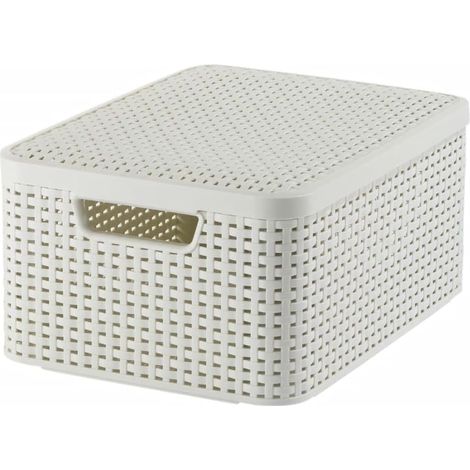 1 Boîte de rangement 18L aspect rotin poignées intégrées polypropylène recyclé pour salon chambre salle de bain (1/4)