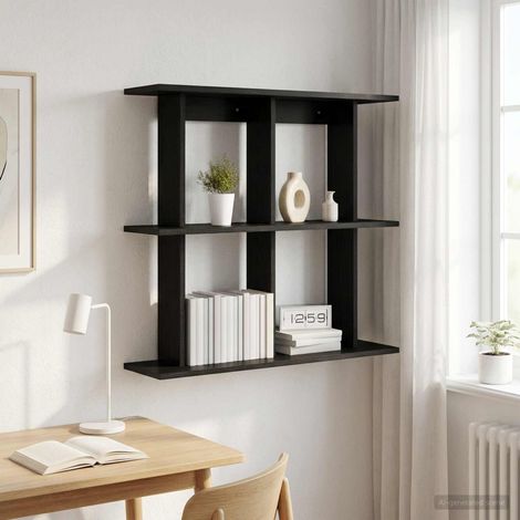 vidaXL Wall Shelf Wall-Mounted Black Oak 100 x 20 x 75 cm (1/5)