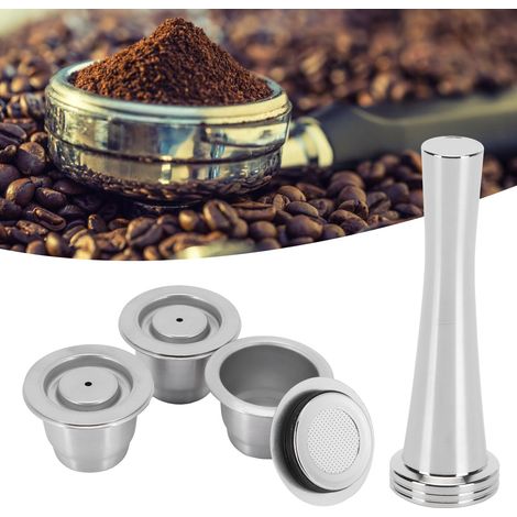 Ensemble de capsules à café en acier inoxydable réutilisables et rechargeables, compatibles avec les machines Nespresso. (1/5)