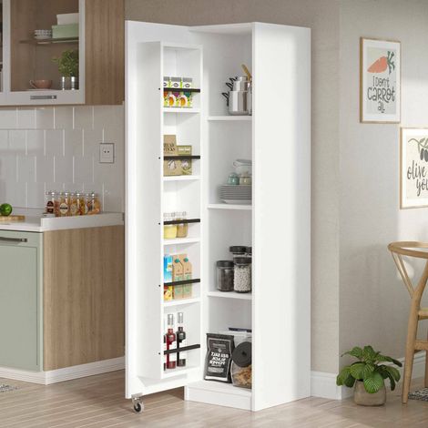 Armario Multiuso 1 Puerta Gaemi, Perchero, 7 Estantes, Apertura Batiente, 42x176h cm Blanco (1/4)