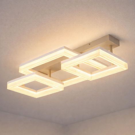 LED Deckenleuchte Quadrate sandfarben Designlampe Esszimmerleuchte Wohnzimmerlampe, Metall, 40W 3300Lm warmweiß, LxBxH 66x33x12,3 cm